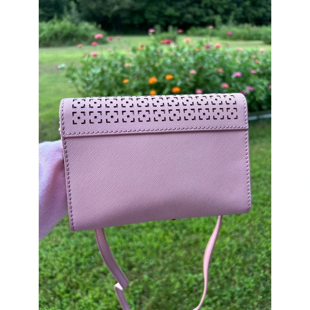 Kate Spade Cedar Street Perforated Cami Crossbody Clutch Pink Saffiano Like New!